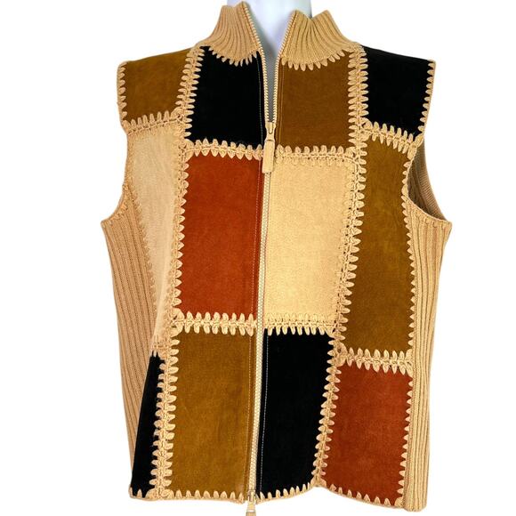 Y2K Planet and Company Suede Patchwork Zip Up Vest Size Medium 70s Boho Festival - Picture 1 of 5
